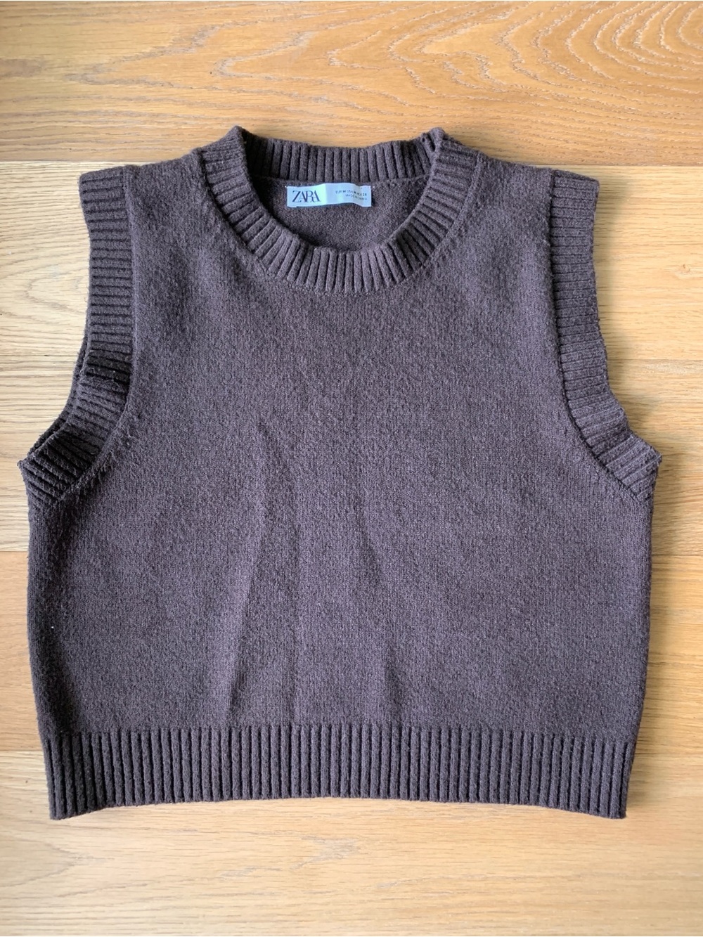 ZARA Chocolate Brown Sleeveless Crew Knit Vest